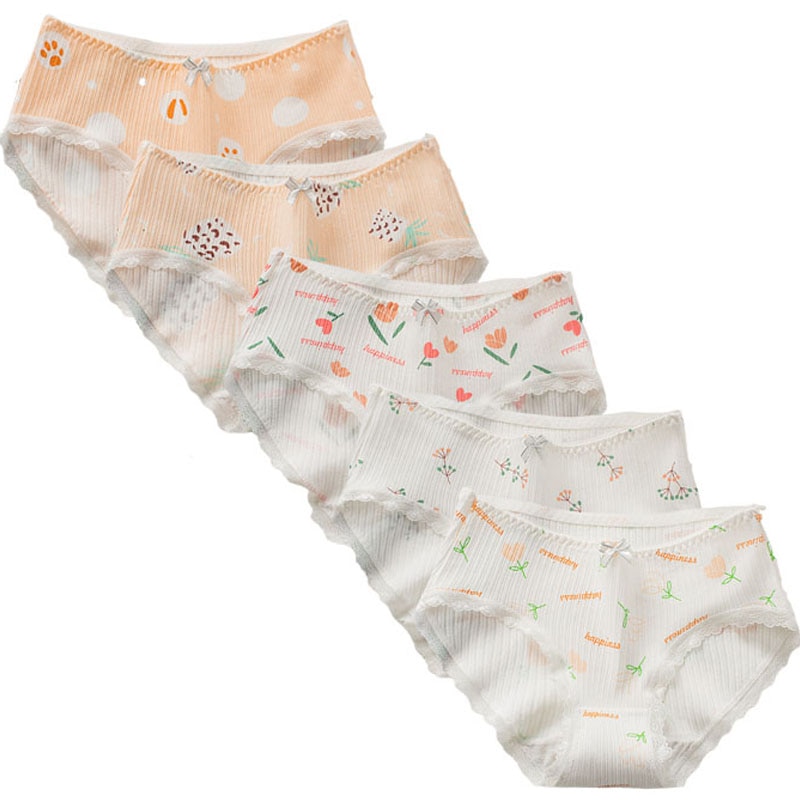 5 Pcs/Lot Girls Underwear Panties Cotton Briefs Floral Panties 8-16T Puberty Girl Underwears Multipack