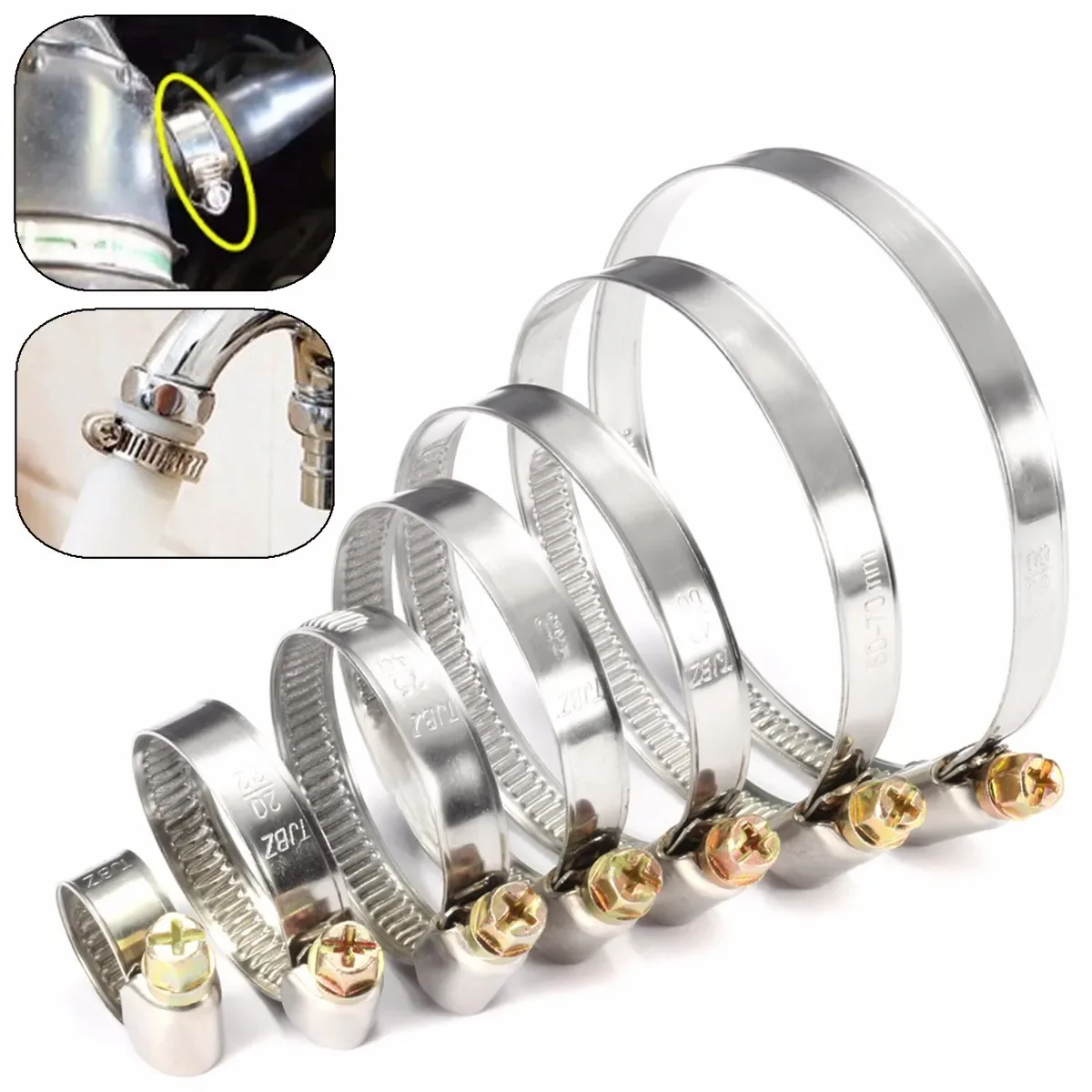 5/10pcs Pipe Clamps Genuine Jubilee Stainless Steel Hose Clips Car Fuel Hose Pipe Clamps Worm Drive
