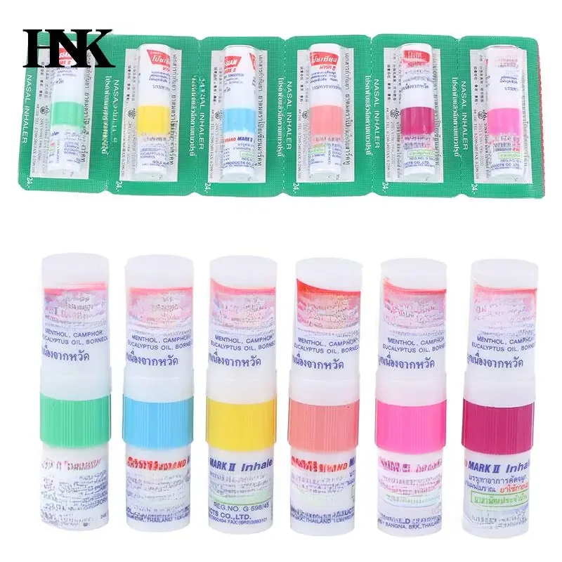 6Pcs Nose Inhaler Thailand Mint Cylinde Refresh Brain Anti Fatigue Tube Cure Stuffy Runny Nose Nasal