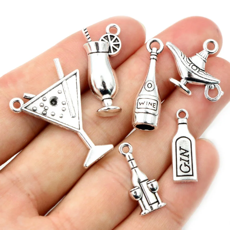 Fashion Antique Silver Plated Winebowl Wine Bottle Chrams Metal Alloy Pendant DIY Charms DIY Jewelry