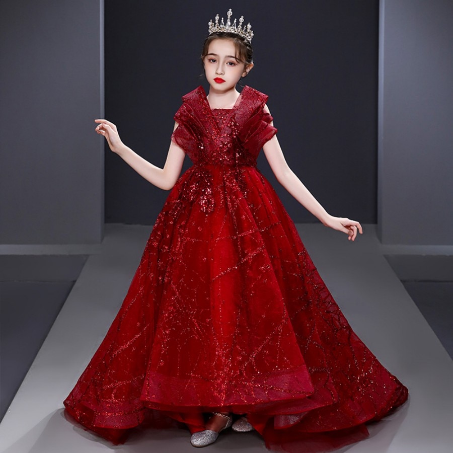 Fromal Teen Girls Backless Graduation And Red Carpet Ankle Length Dress 3 To 14 Years Princess Wedding Party And Bridesmaid Gown