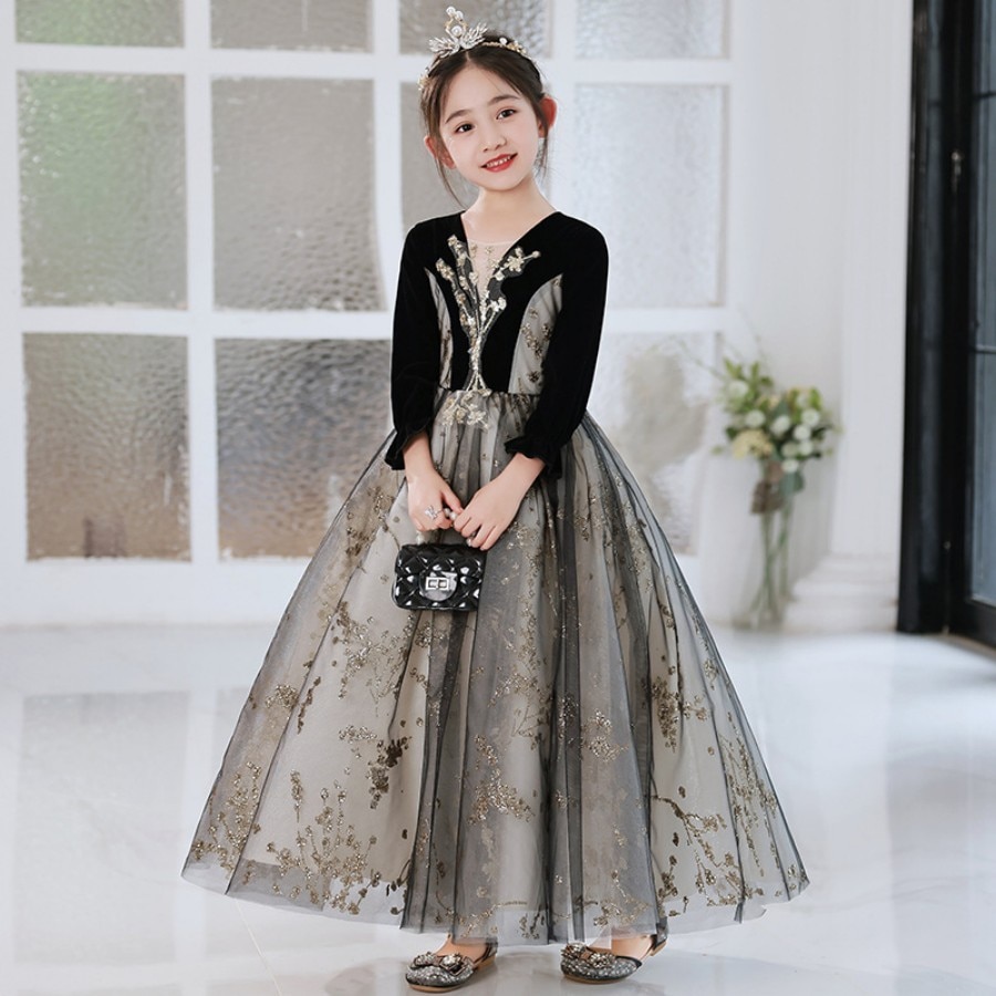 Princess Flare Long Sleeve Elegant Night Dinner And Evening Party Dress 3 To 14 Years Luxury Teen Girls Graduation And Prom Gown