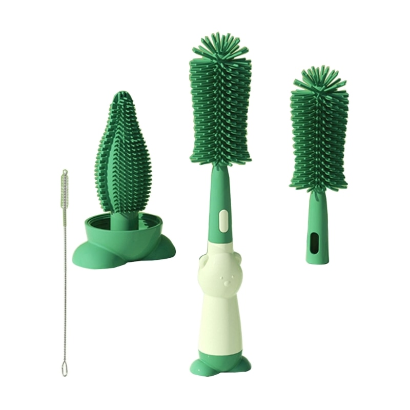 3 in 1 Bottle Brush Cleaner Kit Babies Nipple Brush Drinking Straw Brush Cleaning Set Tools for Babies Feeding Bottles