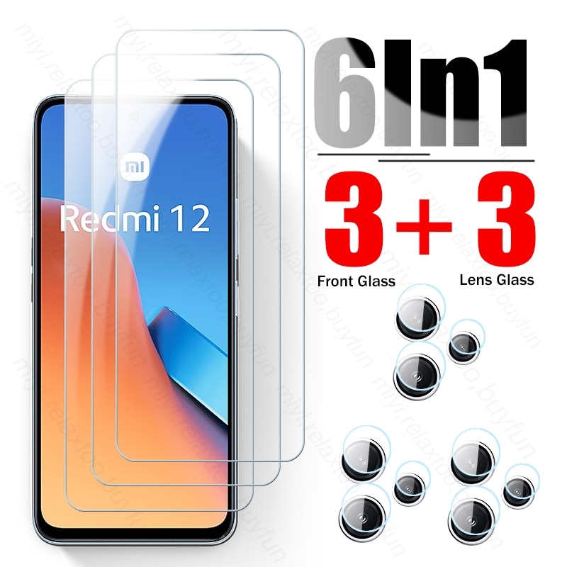 6In1 Tempered Glass For Redmi12 12Redmi Redmy Readmi Redmei 12 4G Armor Safety Lens Screen Protector HD Film On Xiaomi Redmi 12