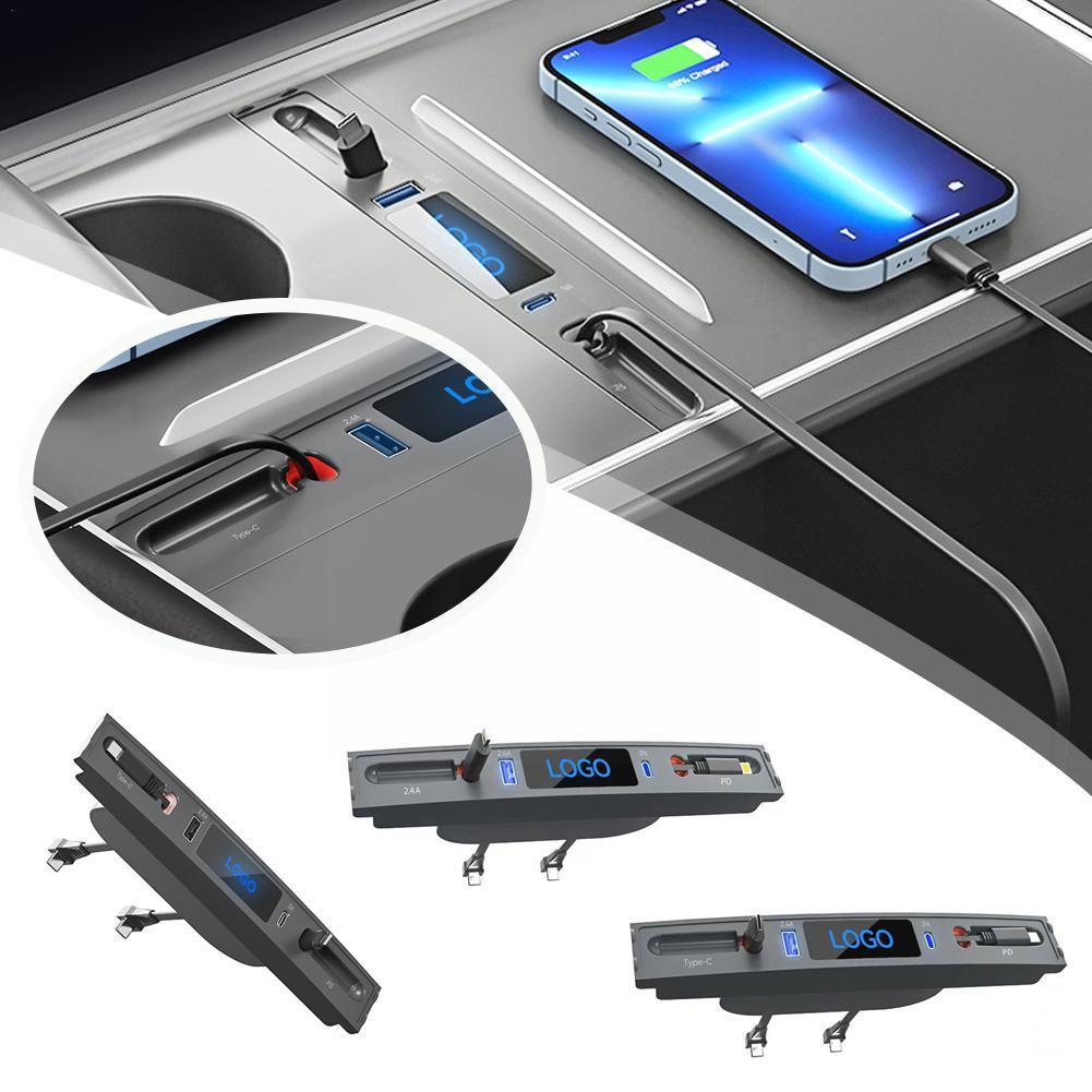 Car Docking Station for Tesla Model 3 Y Quick Charger USB Shunt Hub Extension Center Console Smart Sensor Accessories 2021- M2X2