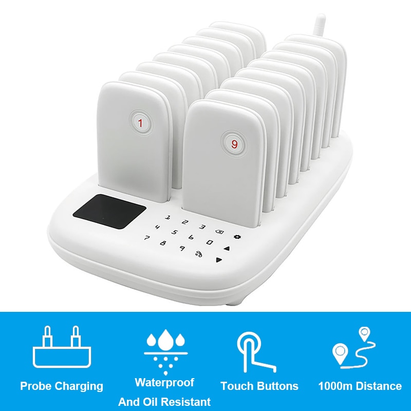 Wireless Intelligent Restaurant Buzzer Pager System For Coffee Dessert Burger Shop Food Court Truck Clinic Calling 16 Pagers