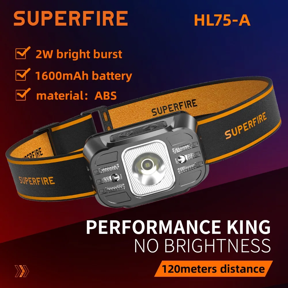 SuperFire rechargeable led headlamp Portable headlight head flashlight HL75-X Type-C Fishing