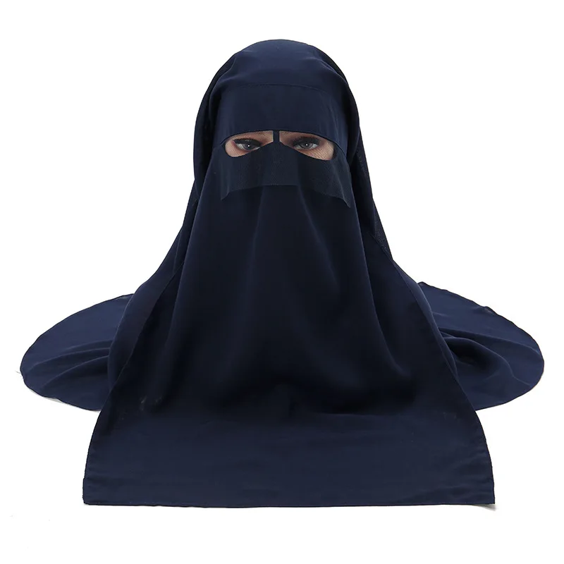H225 Three Layers Chiffon Fabric Niqab Tie back Face Mask Cover Muslim Hijab Scarf Headscarf Turban
