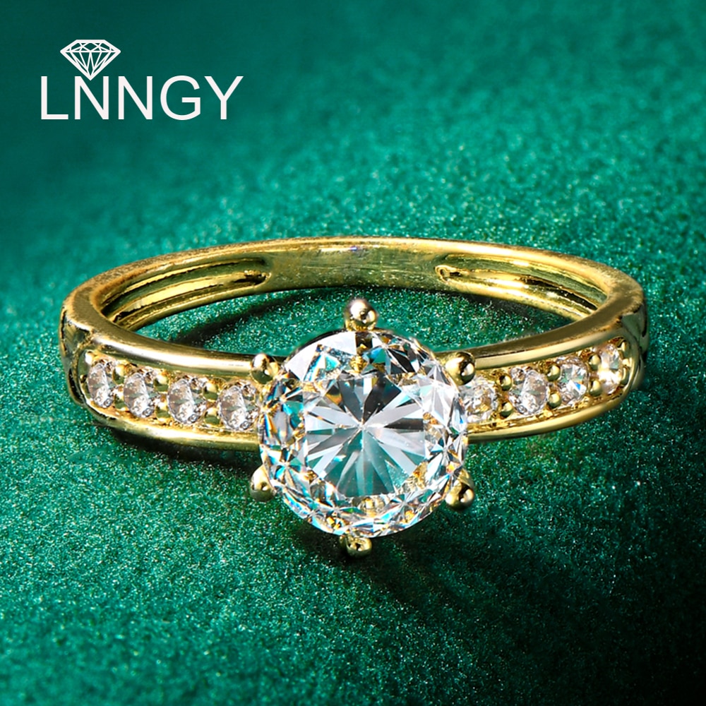 Lnngy 10K Solid Gold Engagement Ring 1.2 Carat VVS1 Round Cut Moissanite Ring for Lovers' Couples AU417 Pure Yellow Gold Je