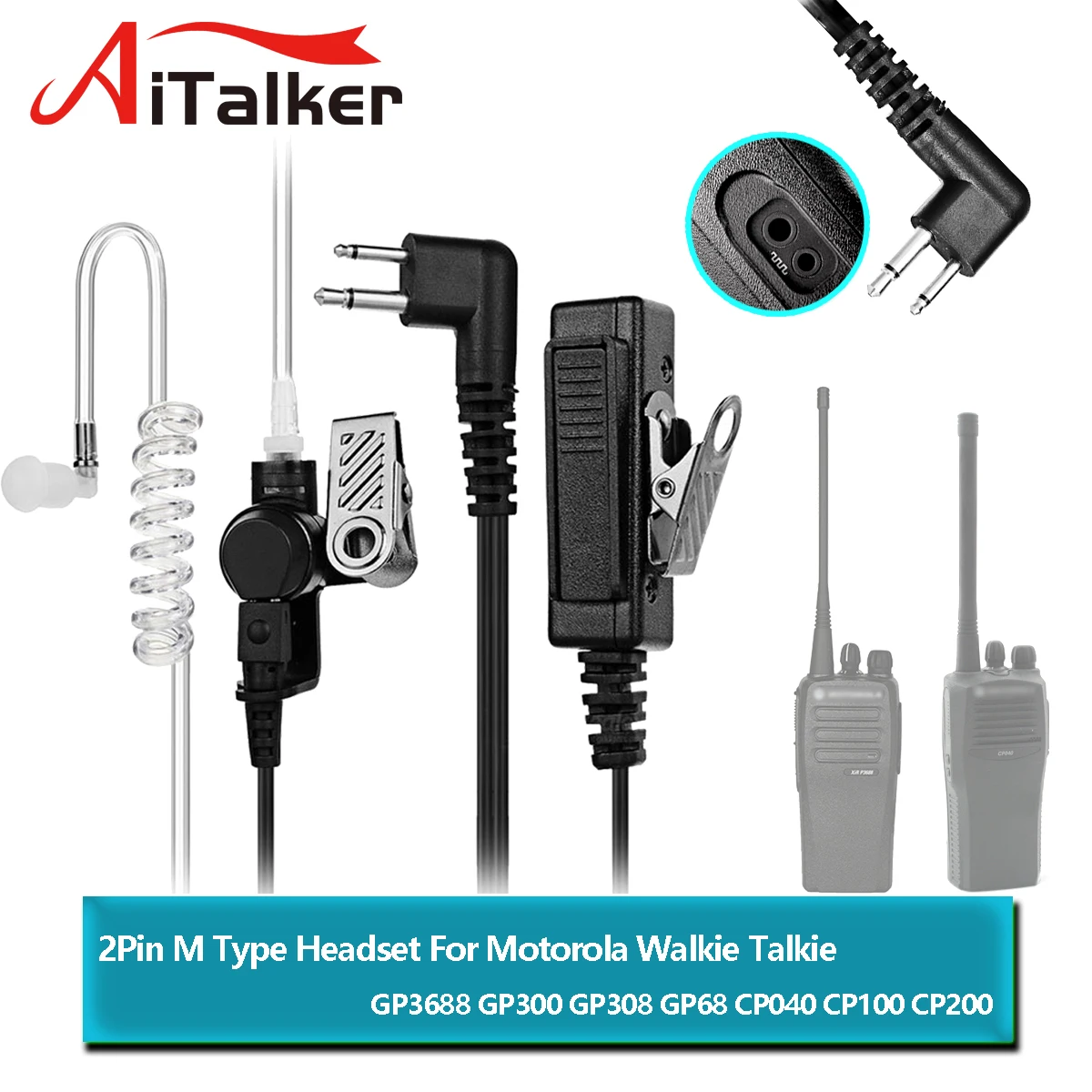 MOTOROLA Walkie Talkie Acoustic Tube Earpiece Headset Mic For DP1400 EP450 GP88S CP88 CP040 CP140