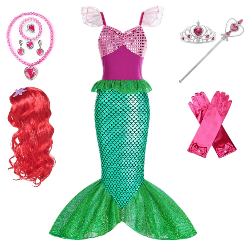 Little Mermaid Ariel Costume for Girls Kids Halloween Carnival Fancy Dress Up Birthday Party Princess Dress Mermaid Dress 4-10T