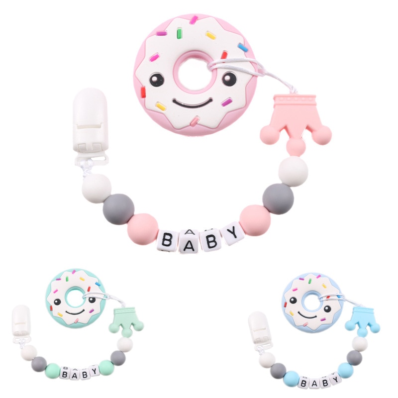 Baby Pacifier Clip Cartoon Cute Donut Gum Anti Drop Chain Set Baby Silicone Pacifier Chain Newborn Baby Feeding Accessories
