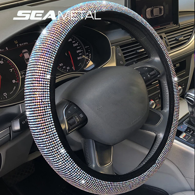 Crystal Car Steering Wheel Cover For Women Girls Cute Glitter Steer Wheel Cover Bling Rhinestone