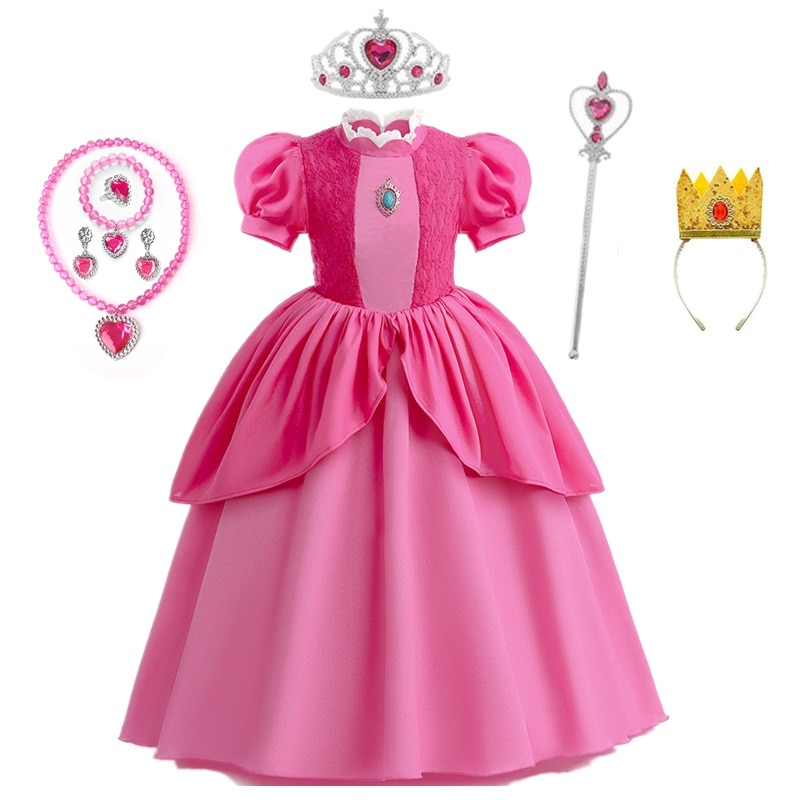 Cute Peach Princess Dress Girls Princess Costume Halloween Birthday Party Stage Outfits Performace Kids Carnival Clothes