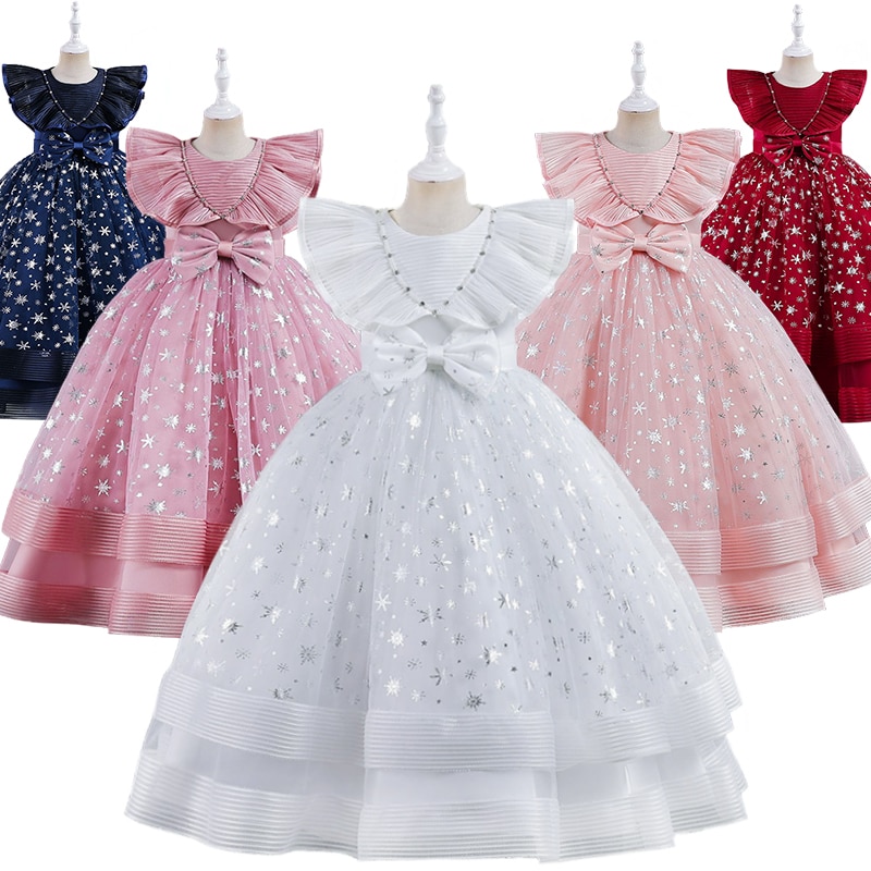 2023 Formal Occasion Children Ruffle Style Pageant Dress for Girls Graduation Ceremony Host Piano Performance Bridesmaid Dresses