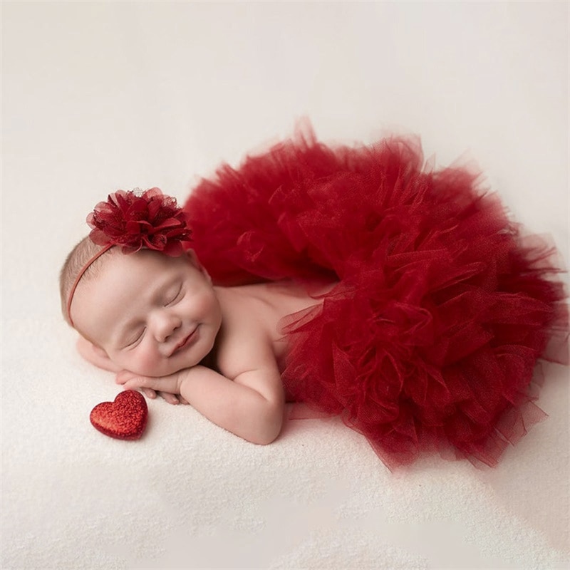 2 Pcs Newborn Photography Props Outfit Baby Tulle Skirts Headband Set Infants Photo Flower Hair Band A2UB