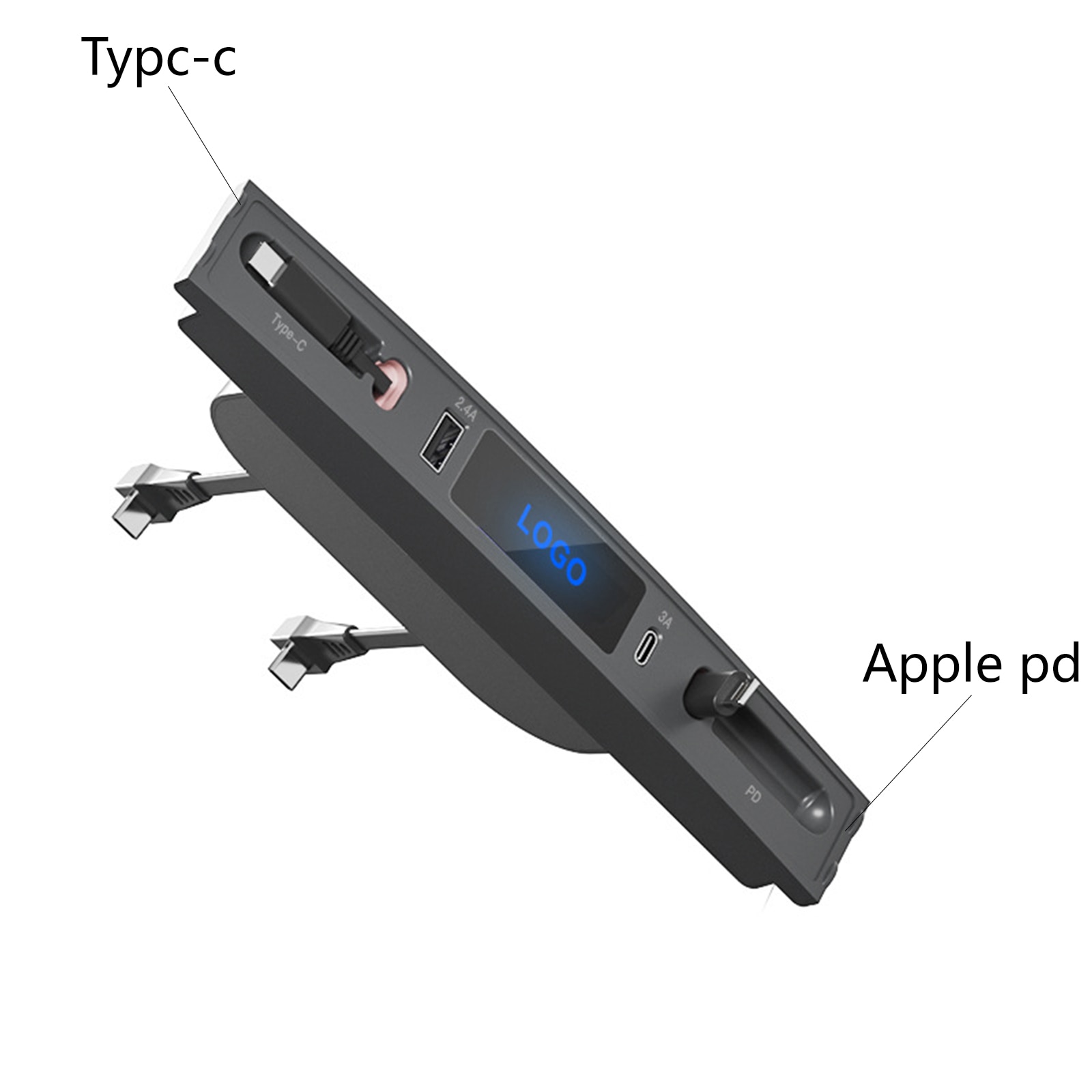 Suitable For Tesla Model3/Y With Telescopic Cable Central Control Expansion Dock HUB Car Type-c QC3.0/PD Fast Charging