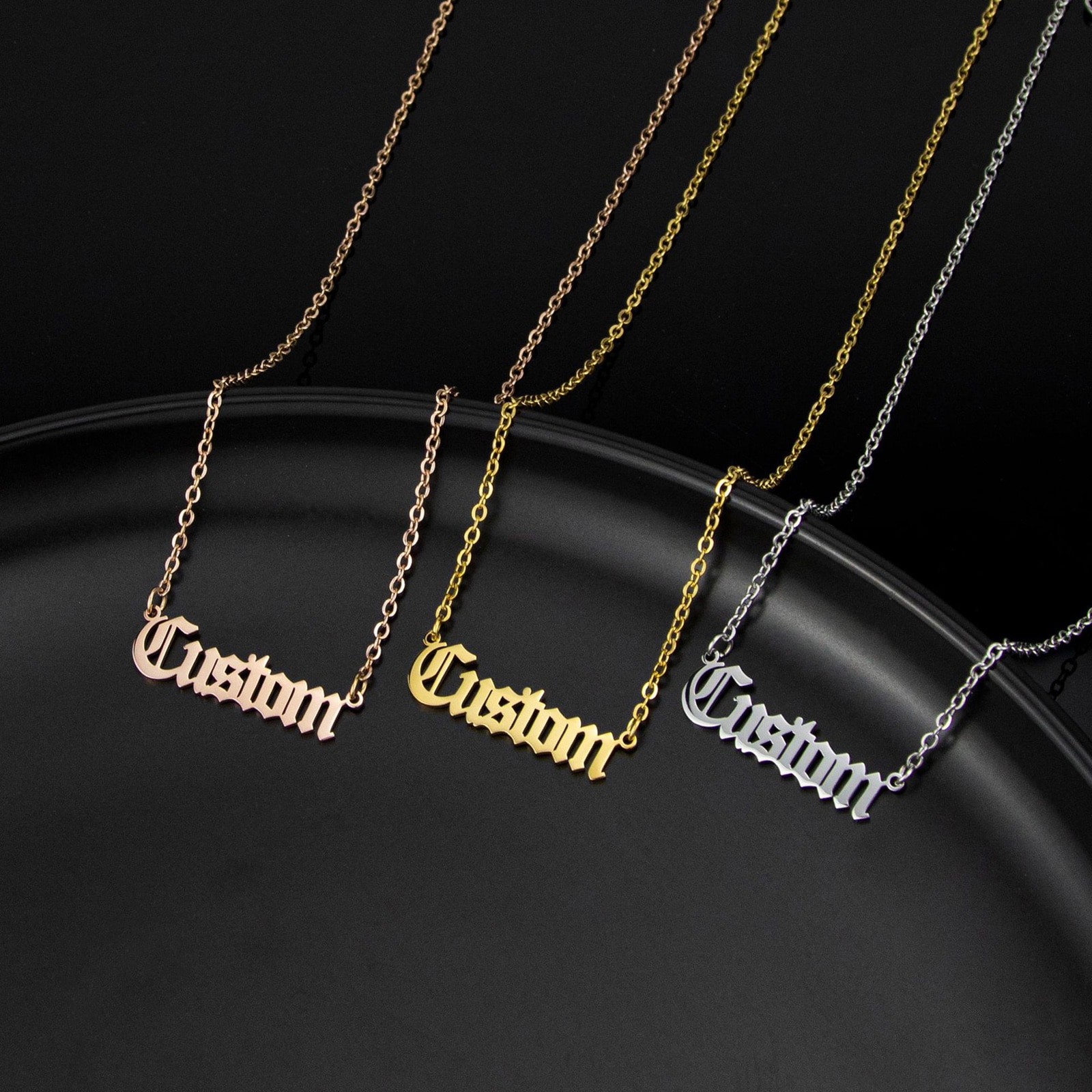 Customized Fashion Stainless Steel Name Necklace Bracelet Personalized Letter Pendant Choker Necklace Nameplate Jewelry 45cmlong