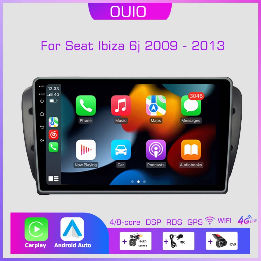 2din Android10 Car Radio Multimedia Player Carplay Auto GPS Navigation DSP BT RDS For Seat Ibiza 6j