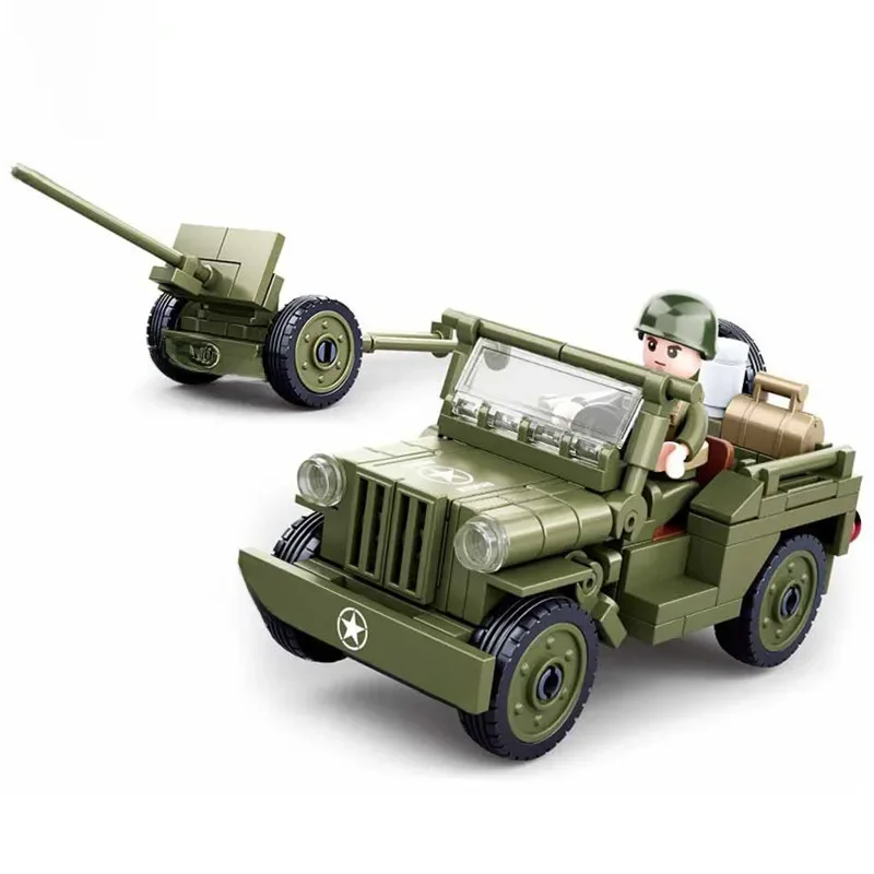 143Pcs Military Vehicle World War II Normandy Landing US WILLYS Car Building Blocks Kits Army Car