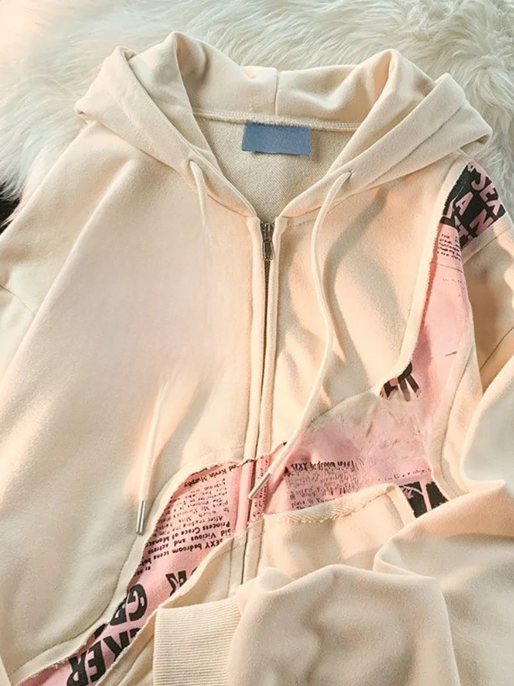 Deeptown Y2K Vintage Zip Up Hoodies Women Harajuku Hip Hop Letter Print Sweatshirts Gothic