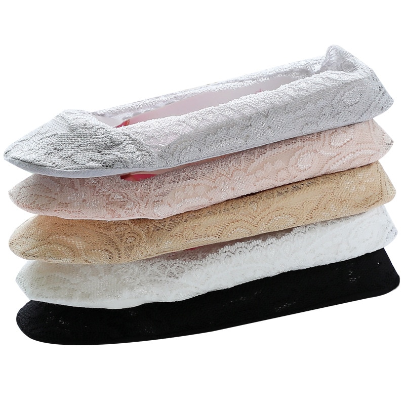 5 pairs Women Fashion Cotton Invisible Anti-slip Ankle Socks Lace Sock Women Invisible Socks Girls No Show Sock Non-slip