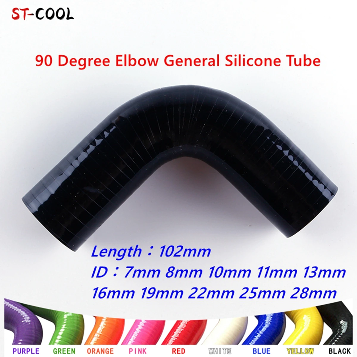 Black 90 Degree Elbow General Silicone Coolant Intercooler Tube Pipe Hose ID 7mm 8mm 13mm 19mm 22mm