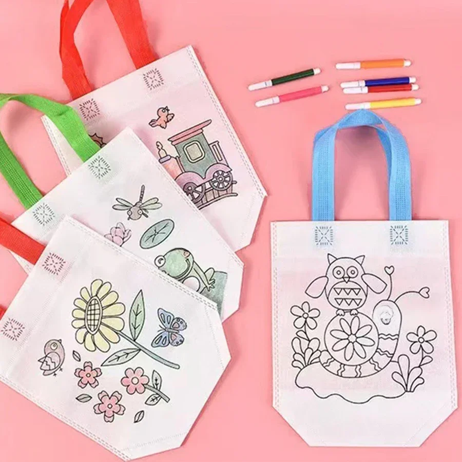 20Pcs DIY Coloring Bags with Markers Carnival Art Party Goodie Bags for Kids Eco Mini Non-Woven