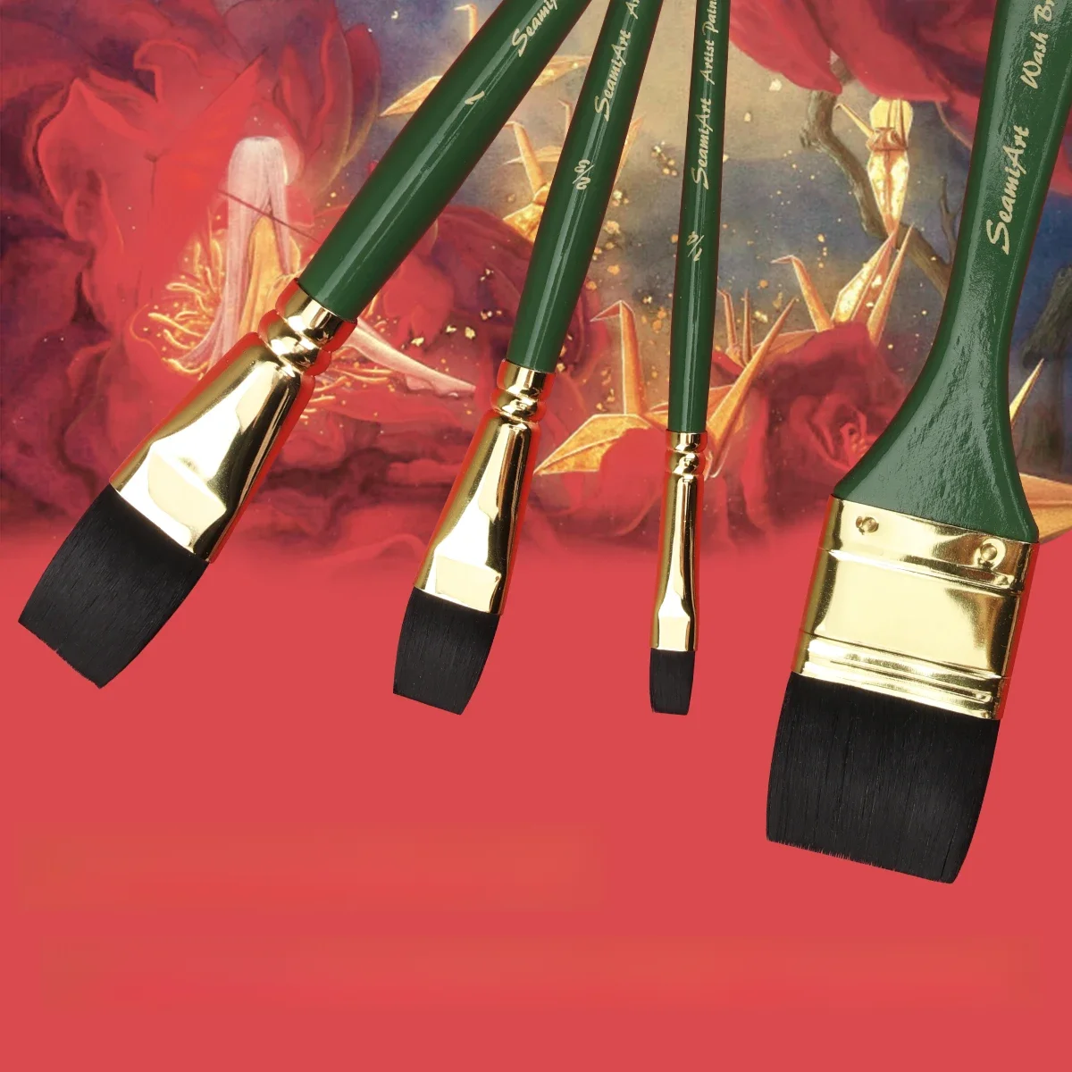 1pc Imitated Animal Nylon Hair Flat Artist Paint Brush Geen Short Holder Watercolor Acrylic Gouache