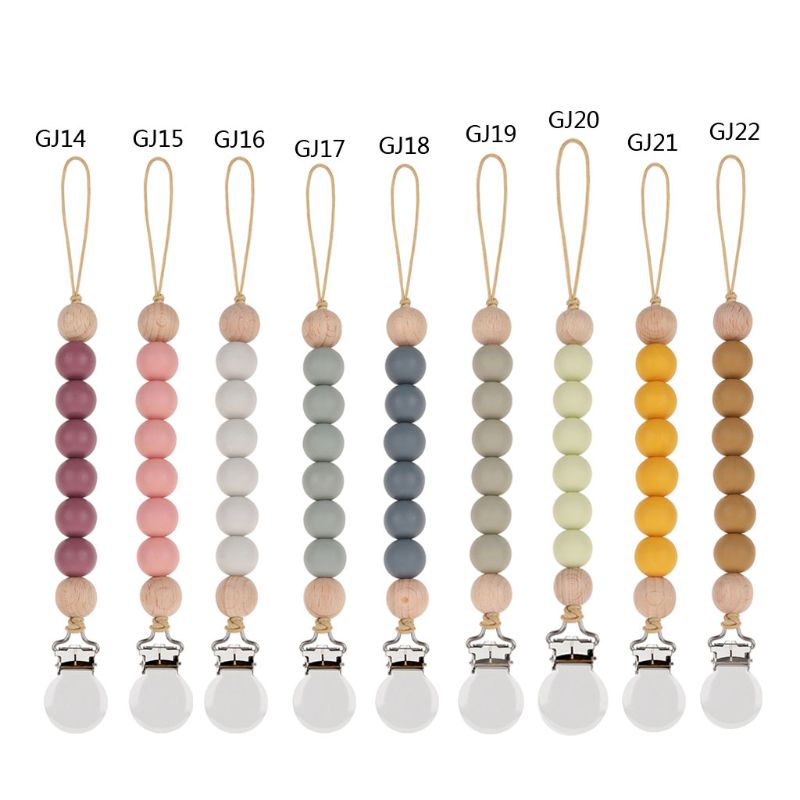 Silicone Baby Anti-drop Chain Silicone Beads Wooden Pacifier Clips Infant Nipple Appease Soother Holder For Baby Wholesale