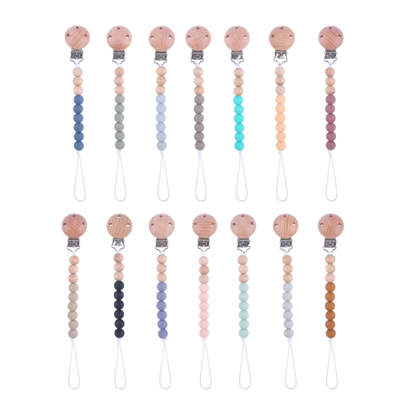 Baby Pacifier Chain Clip Nursing Teether Soother Holder Silicone Beads Chain Wooden Clip DIY Nipple Holder Leash Wholesale