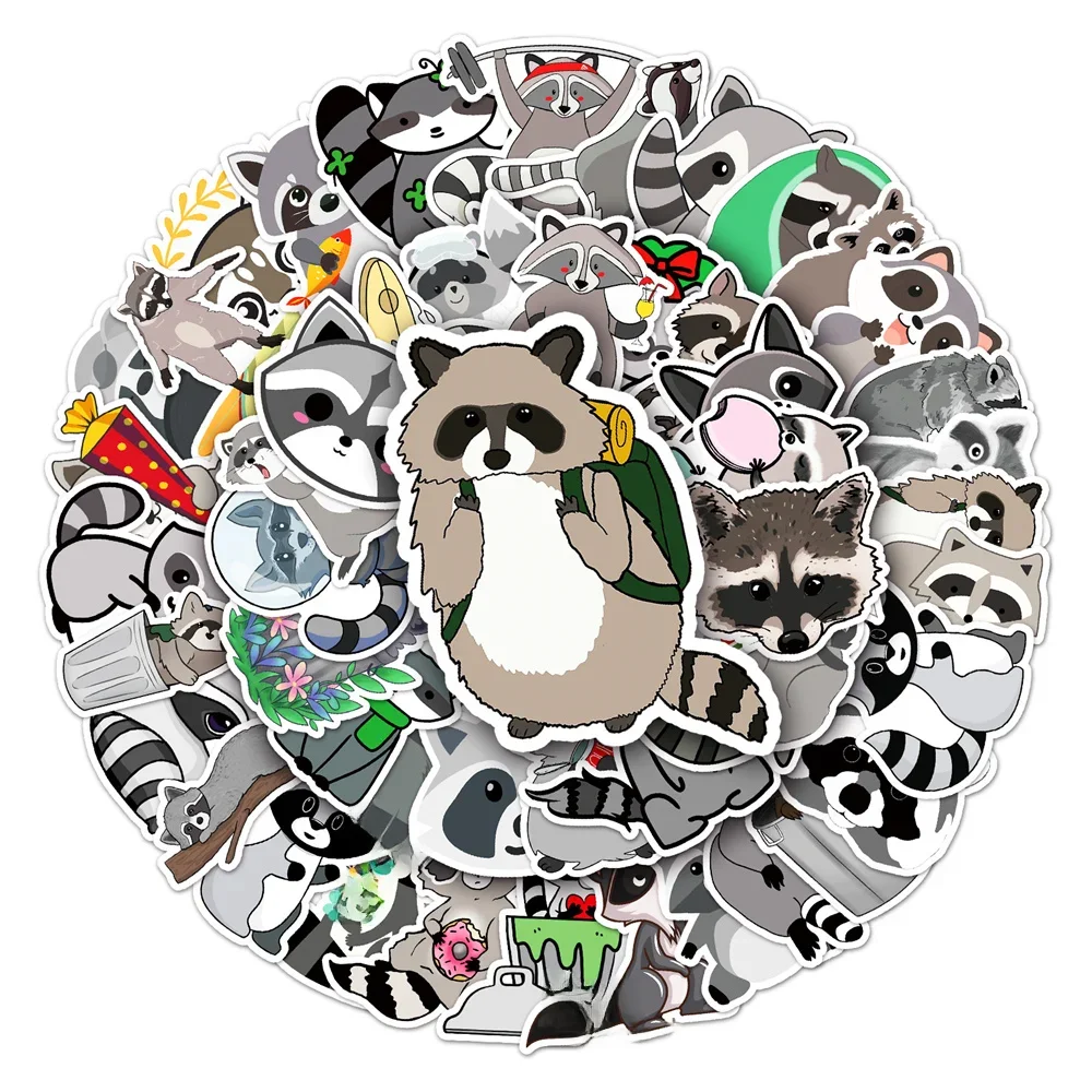 50-Pack Cute Cartoon Raccoon Personalized Graffiti Waterproof Sticker Animal Diy Mug Mobile Phone