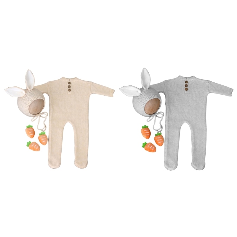 Photography Props for Baby Boys Girls Unisex Romper & Hat Carrot Set Headdress & Jumpsuits Rabbit Costume Newborn Wholes
