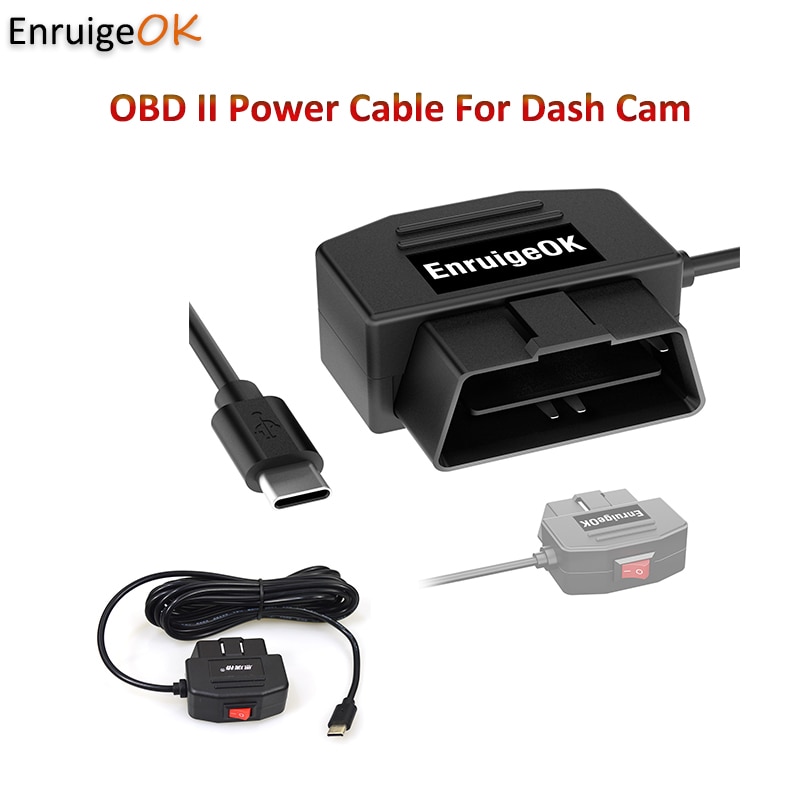 OBD II Power Cable For Car Dash Cam 24Hours Mini Mico USB Ports 5V 3A Car Charge Cable OBD Hardwire Cord 3.5Meters With Switch
