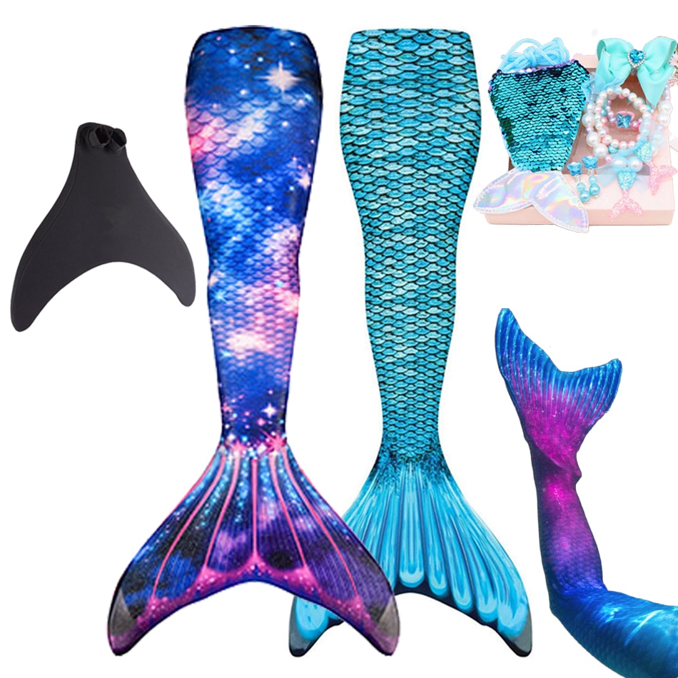 For Kids&Adult Mermaid Tail Swimsuit Monofin Fin Children The Little Mermaid Costume Cosplay Beach Clothes Bathing Suit