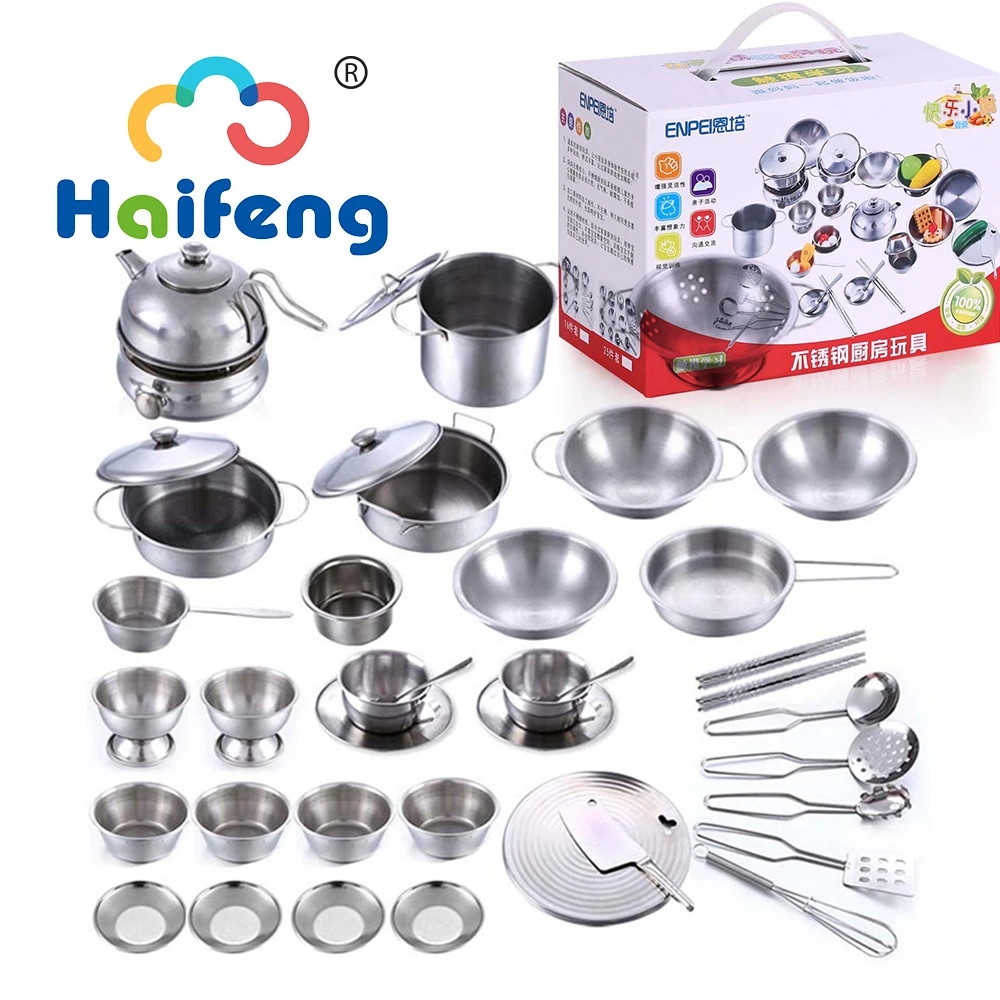 25pcs Children Stainless Steel Pretend Play Food Kitchen Cookware Set Toy Mini Cooking Game Pot