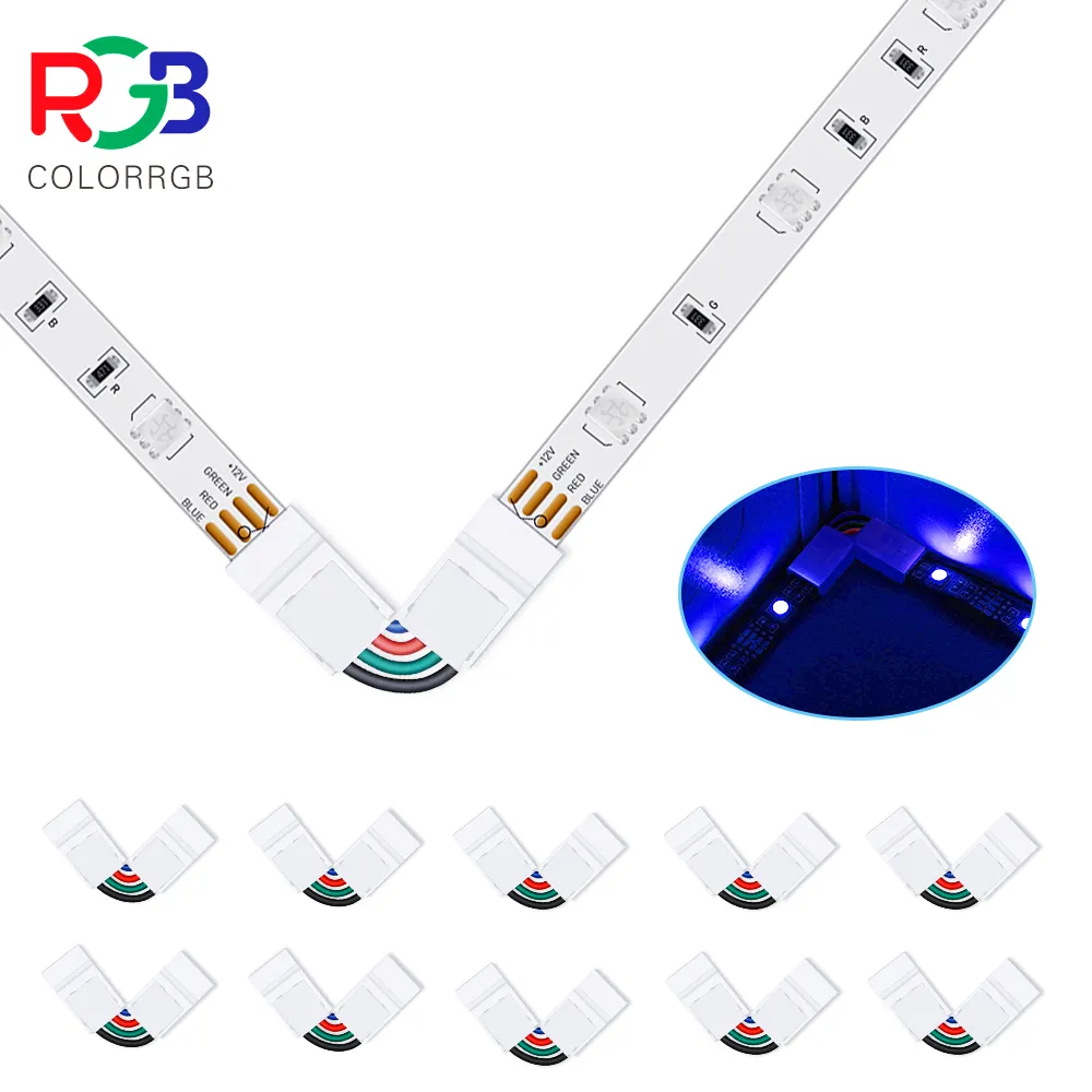10pcs L Shape 4-pin Connectors Angle Adjustable(90-180 Degrees) LED Strip Connectors for 10mm Width
