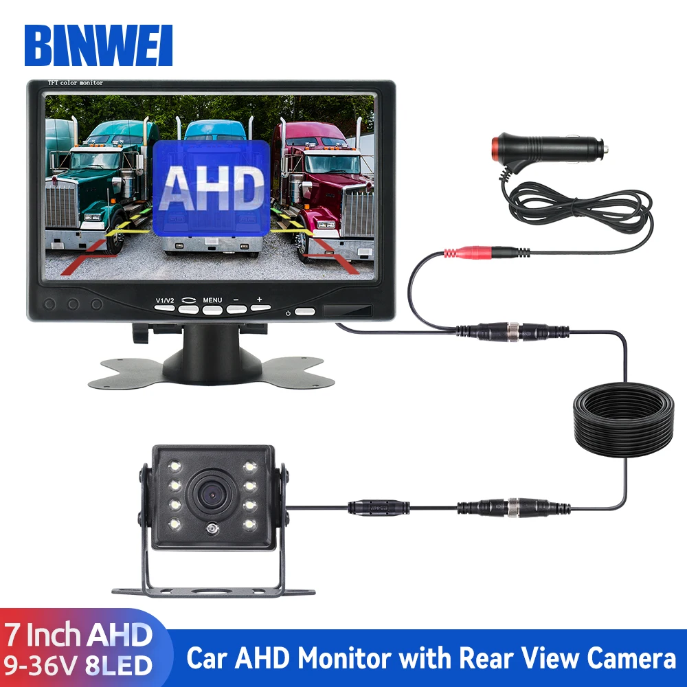 BINWEI 7" Car AHD Monitor with Rear View Camera For Truck Parking Trailer 12-24V LED Reversing