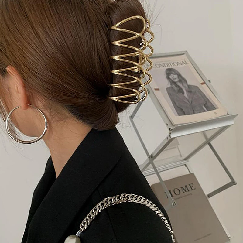 Fashion Women Metal Hair Claw Gold Silver Hollow Geometric Hair Clips Elegant Headband Vintage