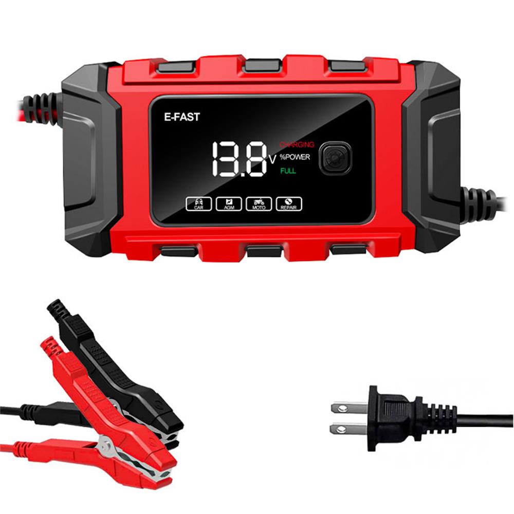 TK-360 Motorcycle Battery Charger 4-120Ah Quick Charger Repair 12V6A Digital Display Automotive Battery Charger 100-240V/50-60Hz