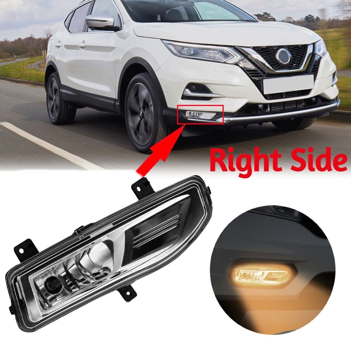 For Nissan Qashqai 2017-2021 Right Front Fog Light Lamp LED Headllight With Bulb