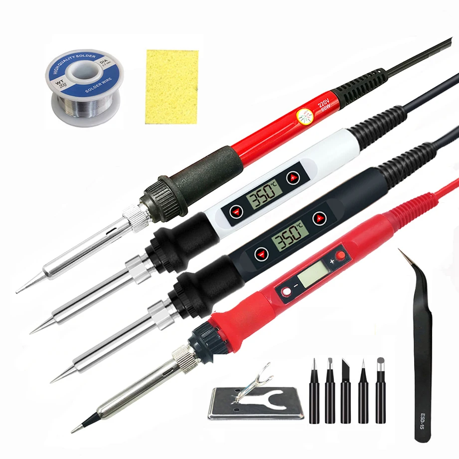 80W Electric Digital Soldering Iron Station 220V 110V Temperature Adjustable Welding Soldering Tips