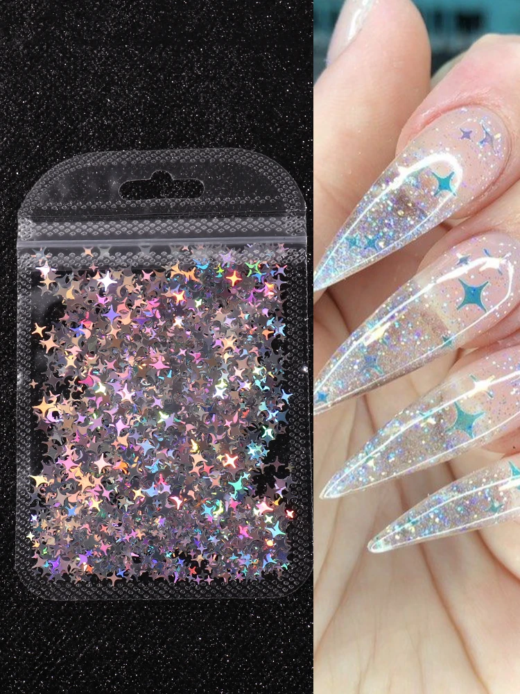 Holographic Star Four-pointed Star Nail Paillettes Sparkly Laser Design Sequin Charm Glitter Flake