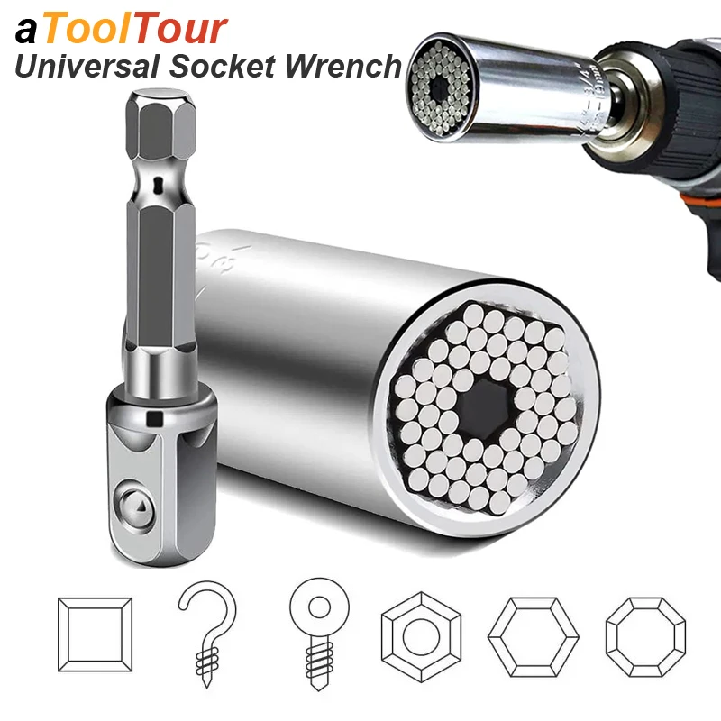 Universal Socket Wrench Head Set Sleeve Gadget 7-19mm Power Drill Adapter Spanner Key Nut Magic Grip