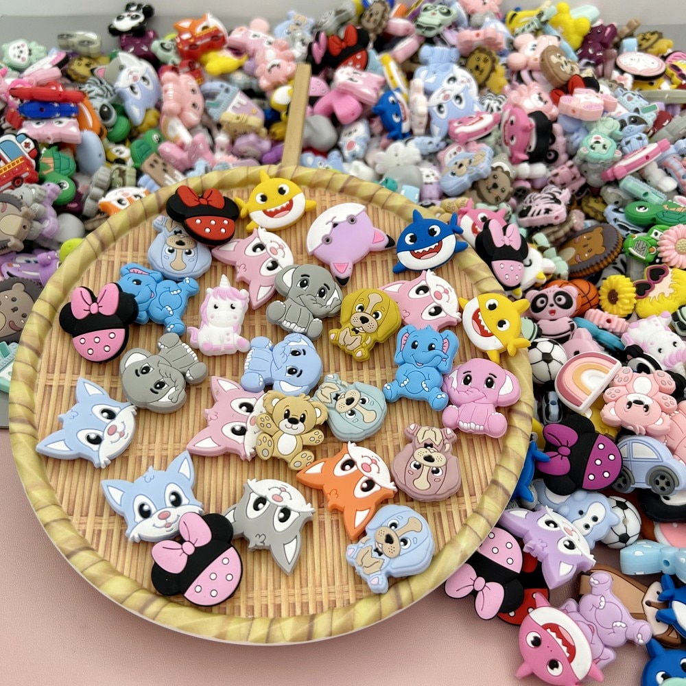 10pc/lot Food Grade Baby Silicone cartoon Beads Baby Teething Pacifier Chain DIY Accessories Safe Nursing Chewing BPA Free