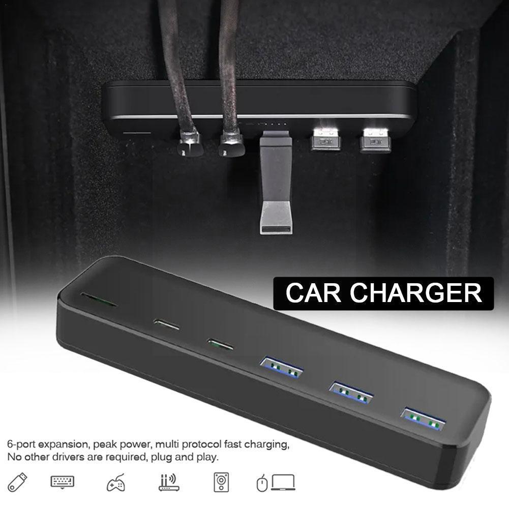 6 In 1 Port For Tesla 27w Hub Fast Charge Expansion Usb Splitter Hub Docking Station Model 3 Y Center Armrest Box Accessori W0w4