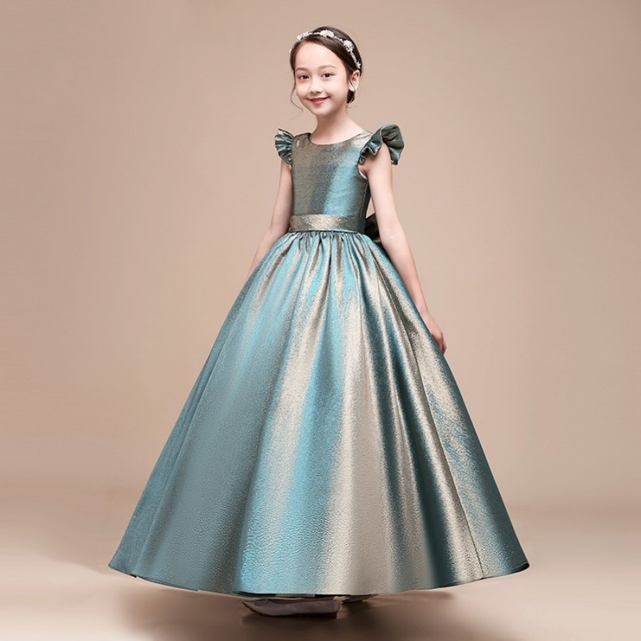 Luxury Teen Girls Glitter Back Bow Evening And Red Carpet Dress 4 To 14 Years Princess Backless Wedding Party And Occasion Gown