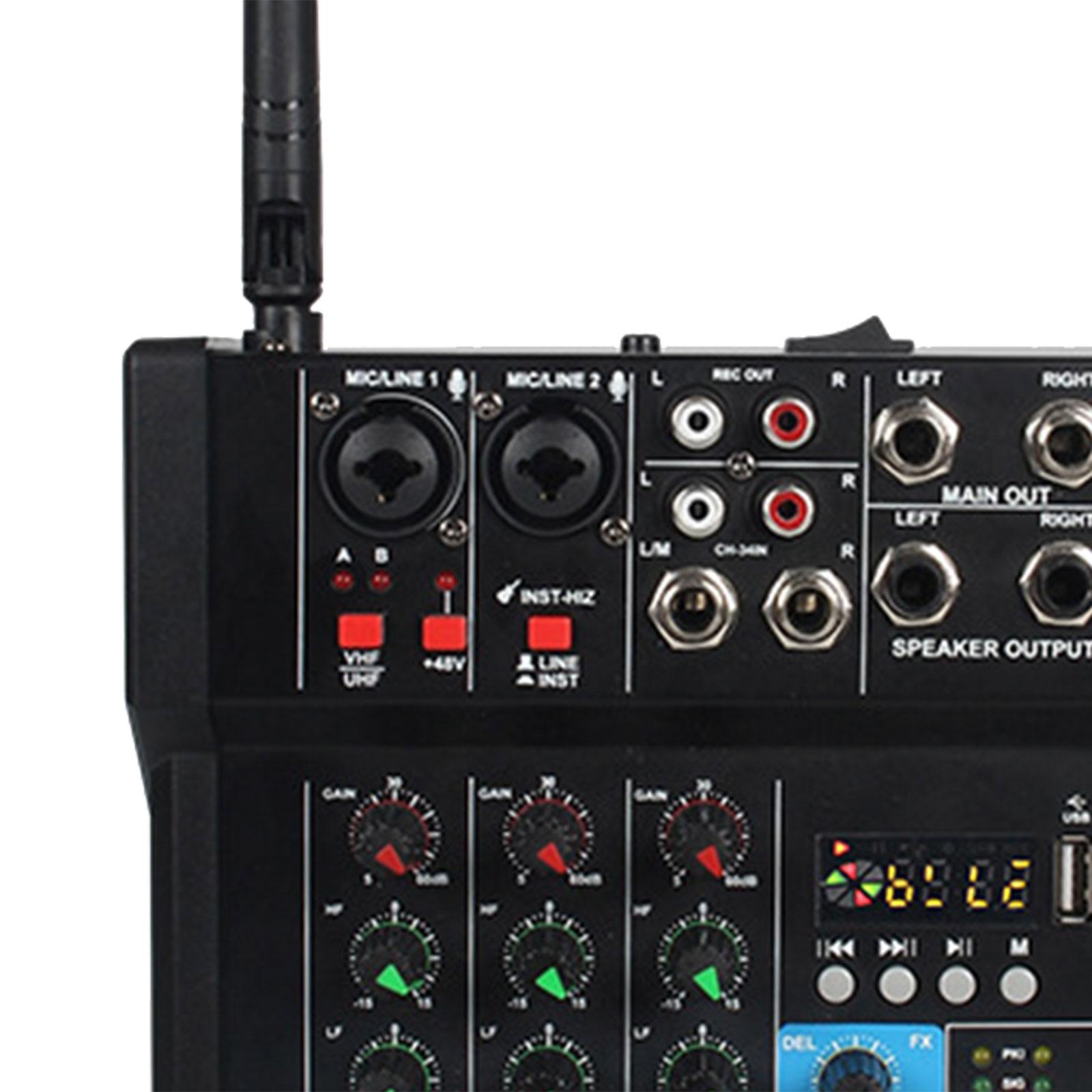 Audio Mixer Amplifier with 2 Wireless Mic USB MP3 Bluetooth Professional Sound Board Console for Studio Party PC Recording