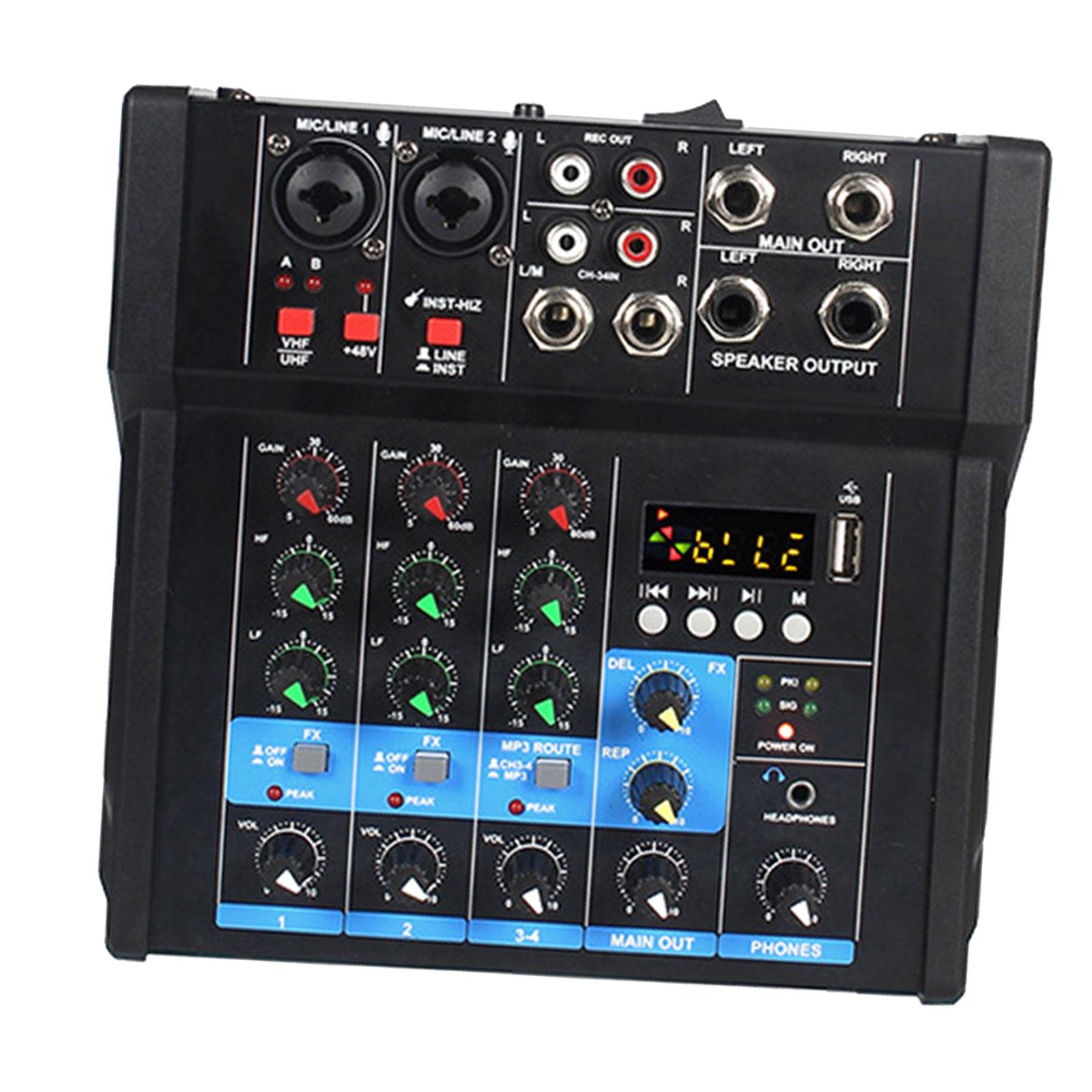 Audio Mixer 48V Phantom 4 Channel Sound Board Console Sound Mixing Console for Karaoke DJ Mixing Party Home PC Recording