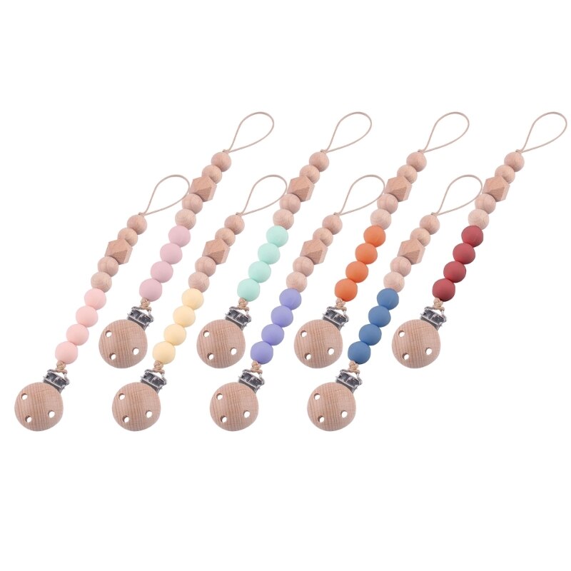 Anti-lost Wooden Teether Chain Pacifier Clip Chew Toy Baby Pacifier Accessories